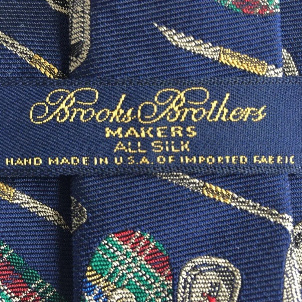 Brooks Brothers Makers Tie Golf Club 100% Silk Navy‎ Blue Made USA Necktie Mesn